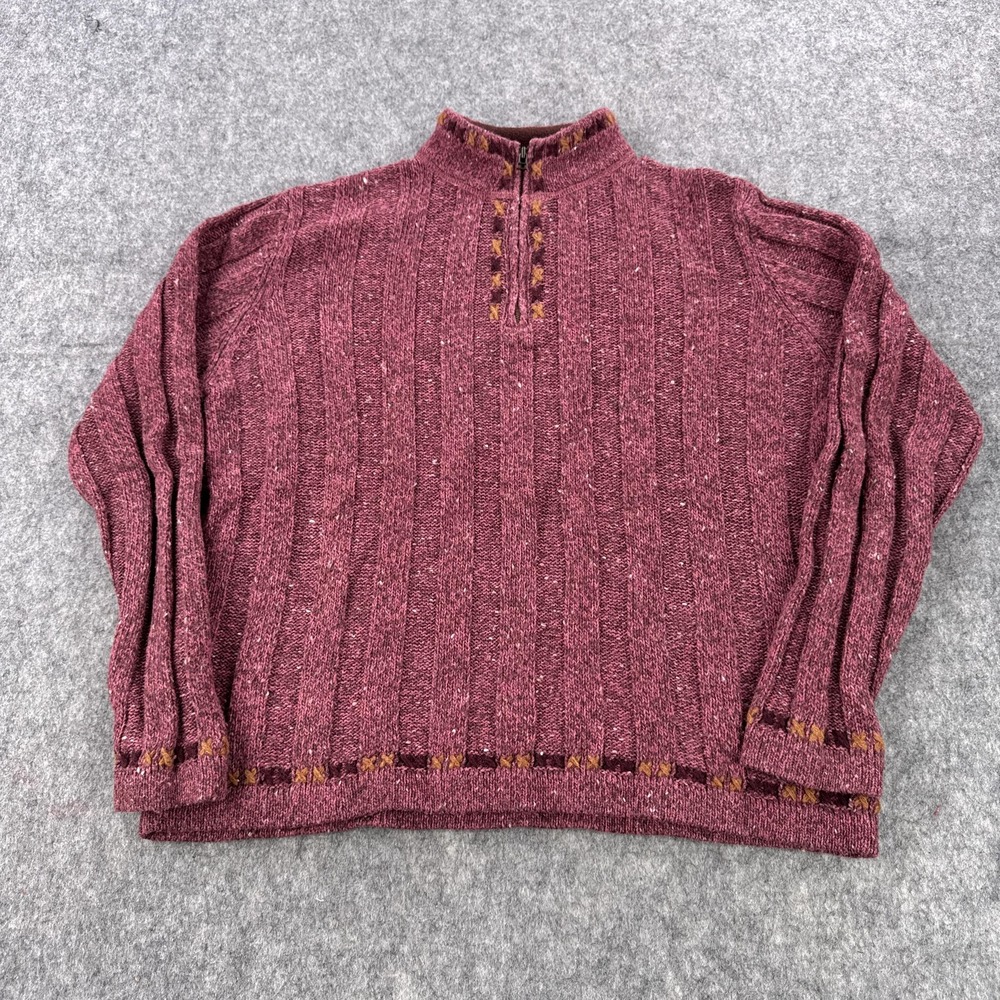 Woolrich Sweater Womens Medium Berry Heather Half Zip Wool Knit Pullover 9506